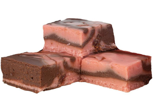 Chocolate Strawberry Fudge- (48) 2oz Pre-Cut Pieces - 6lb Total Weight - Country Fresh Food & Confections