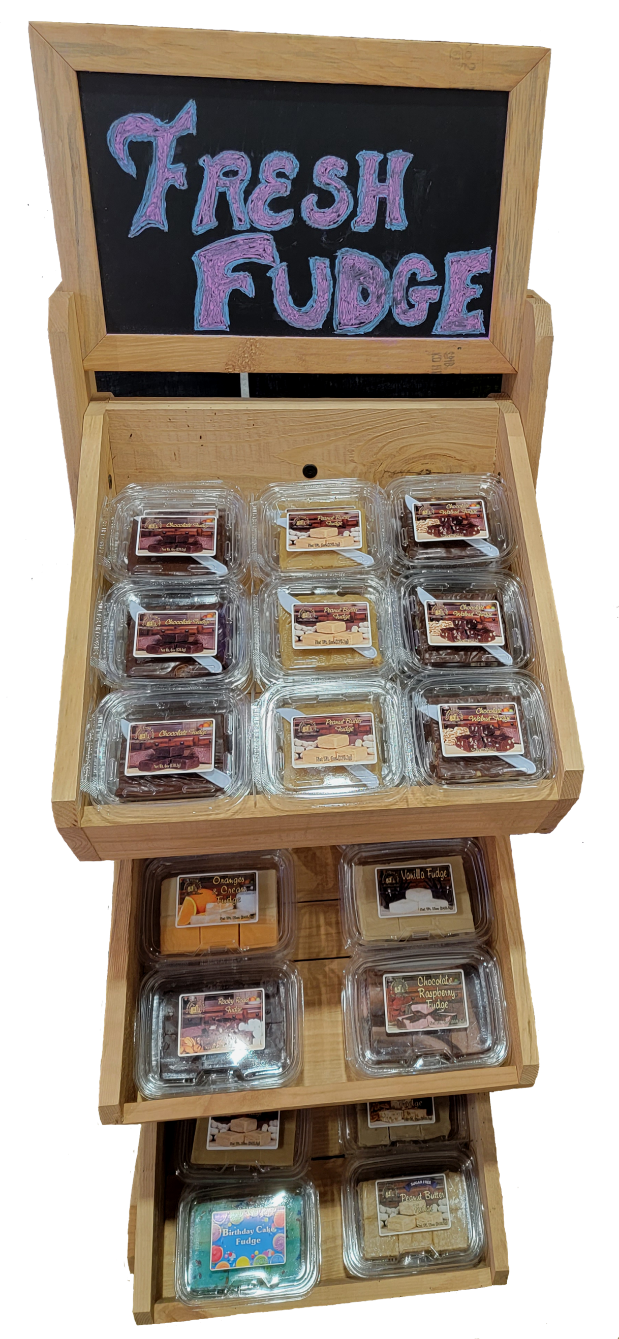 Double Sided Wood Floor Display For 6oz & 12oz Trays - Country Fresh Food & Confections