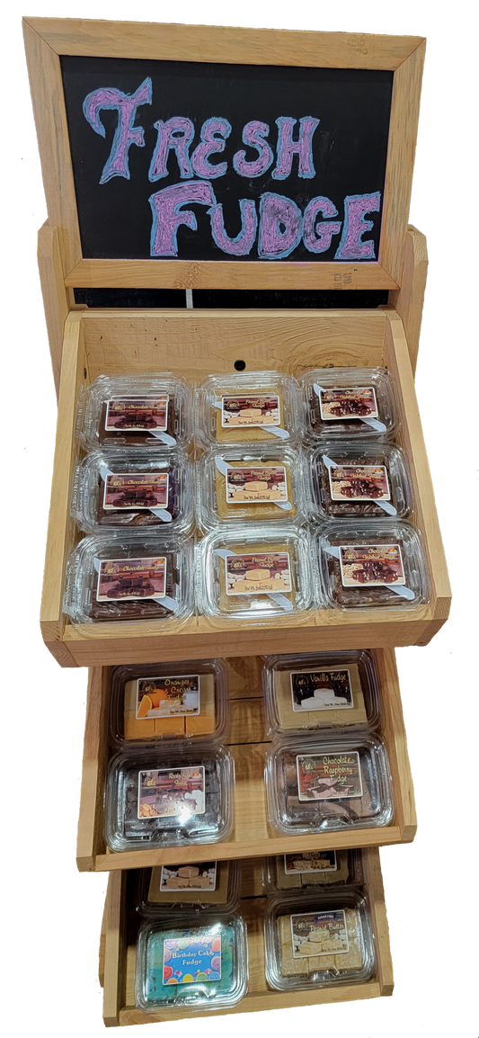 Double Sided Wood Floor Display For 6oz & 12oz Trays - Country Fresh Food & Confections