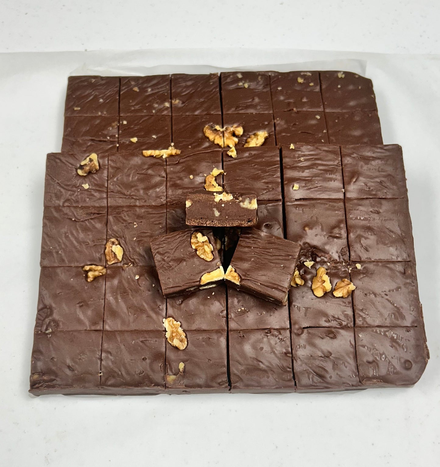 Milk Chocolate Walnut Fudge - (48) 2oz Pre-Cut Pieces - 6lb Total Weight