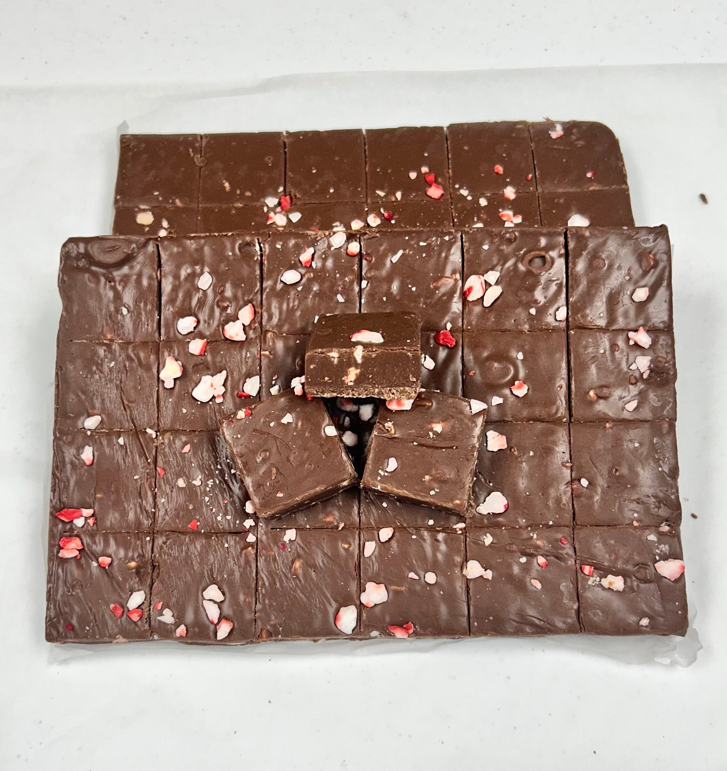 Chocolate Peppermint Fudge - (48) 2oz Pre-Cut Pieces - 6lb Total Weight