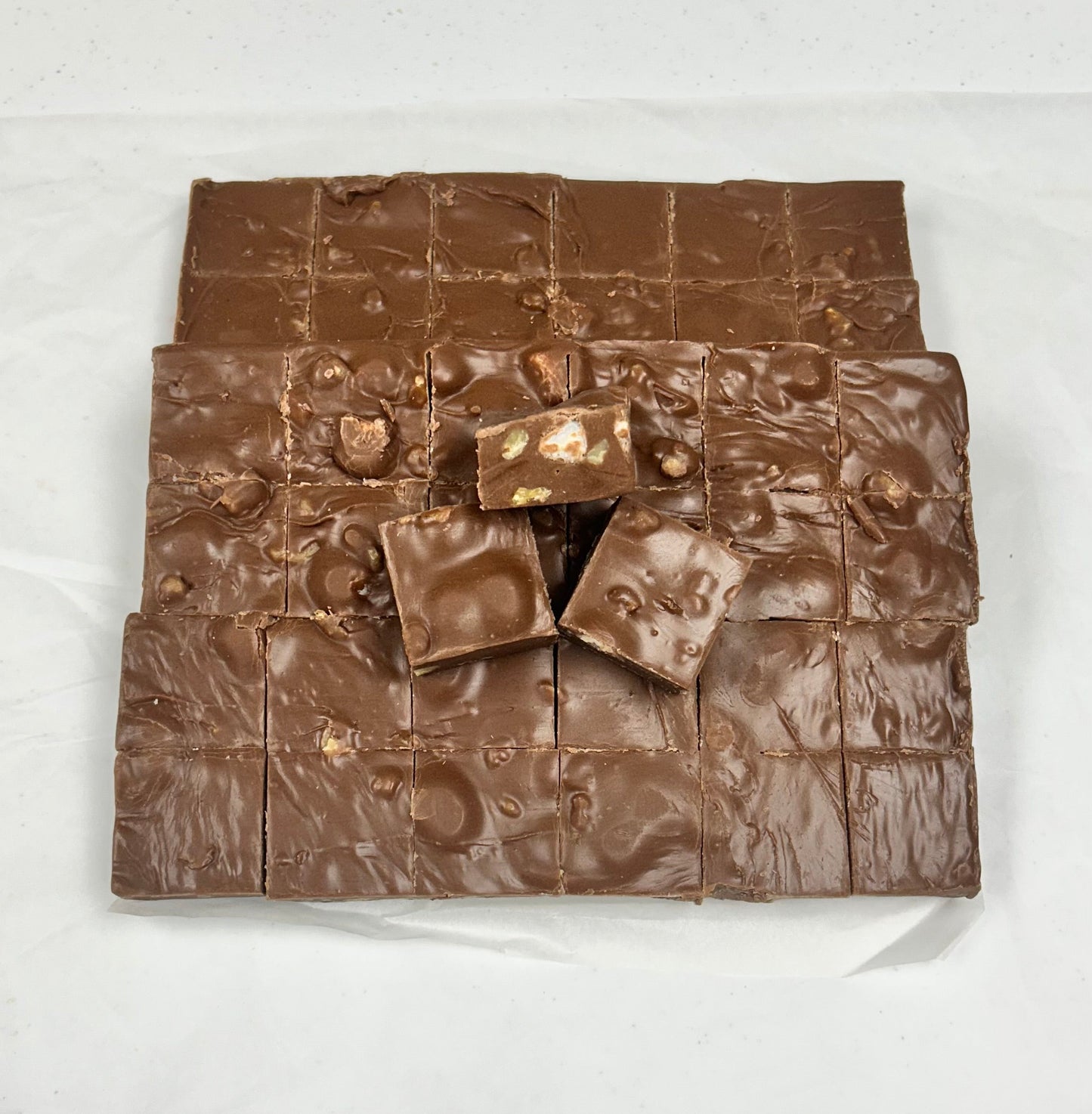 Milk Chocolate Rocky Road Fudge - (48) 2oz Pre-Cut Pieces - 6lb Total Weight