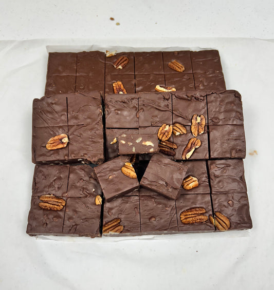 Chocolate Pecan Fudge - (48) 2oz Pre-Cut Pieces - 6lb Total Weight