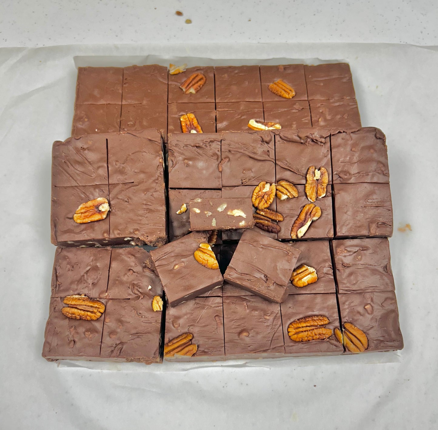 Milk Chocolate Pecan Fudge - (48) 2oz Pre-Cut Pieces - 6lb Total Weight