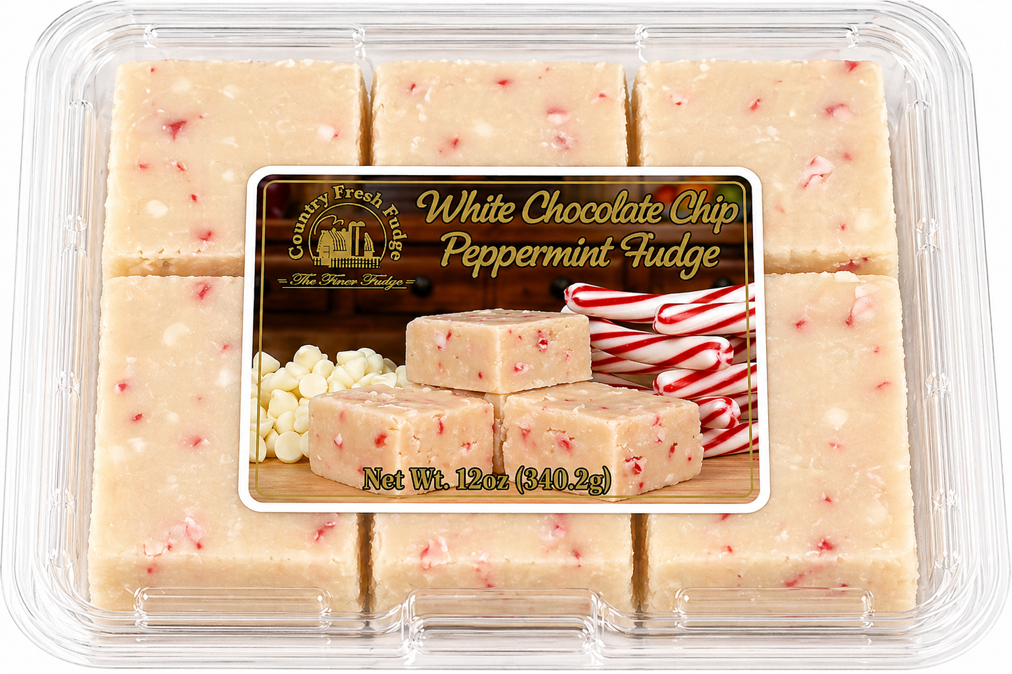 White Chocolate Chip Peppermint Fudge (Trays)