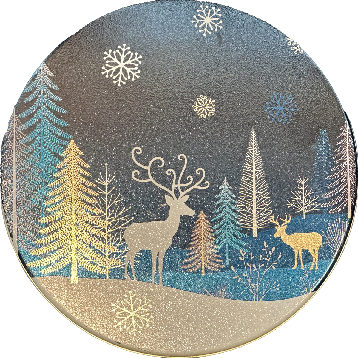 Silver Deer Snow Scene Decorative Fudge Tin