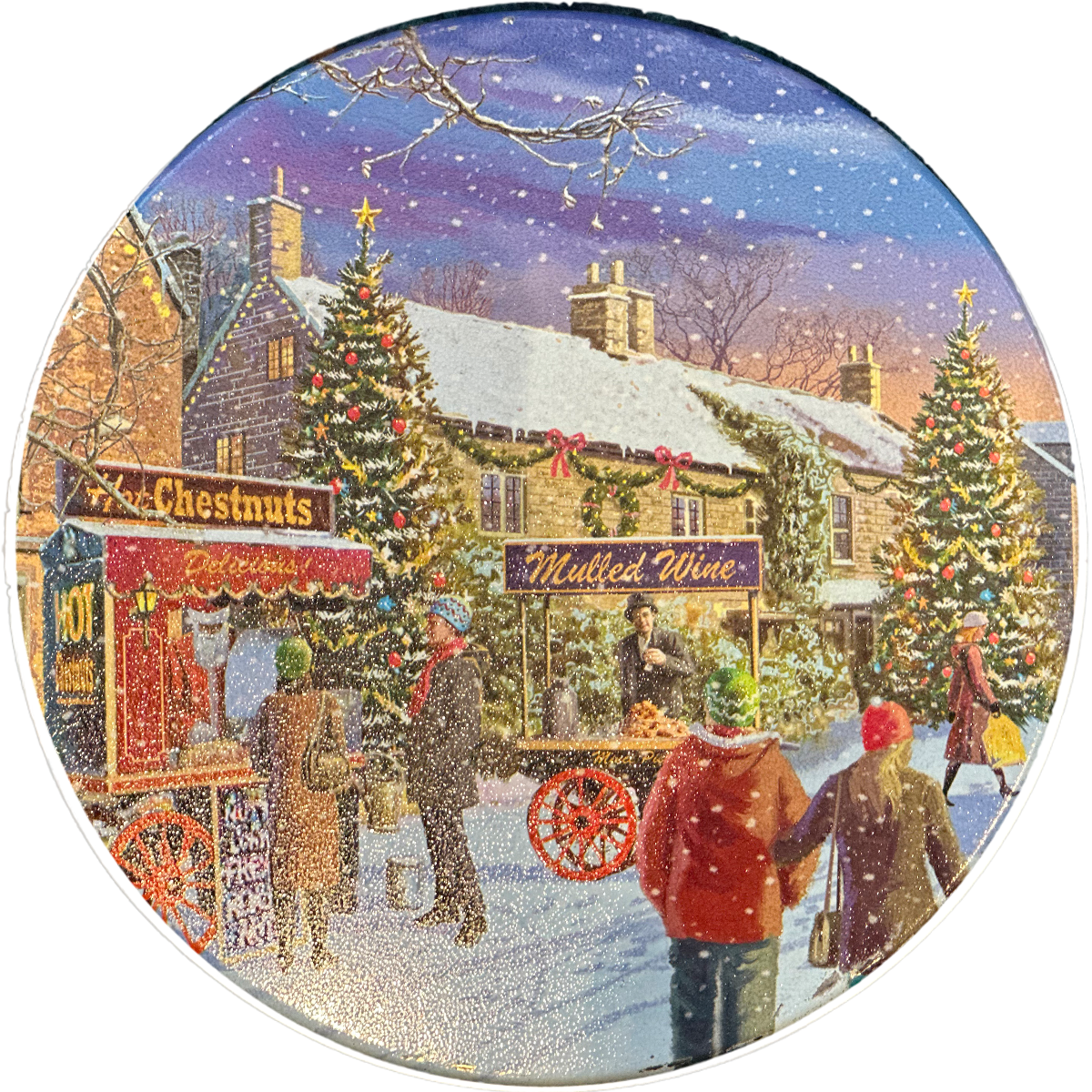 Town Snow Scene Decorative Fudge Tin